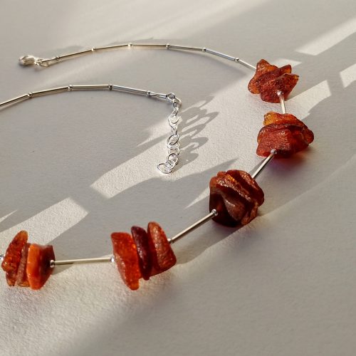 Silver Necklace with Raw Amber