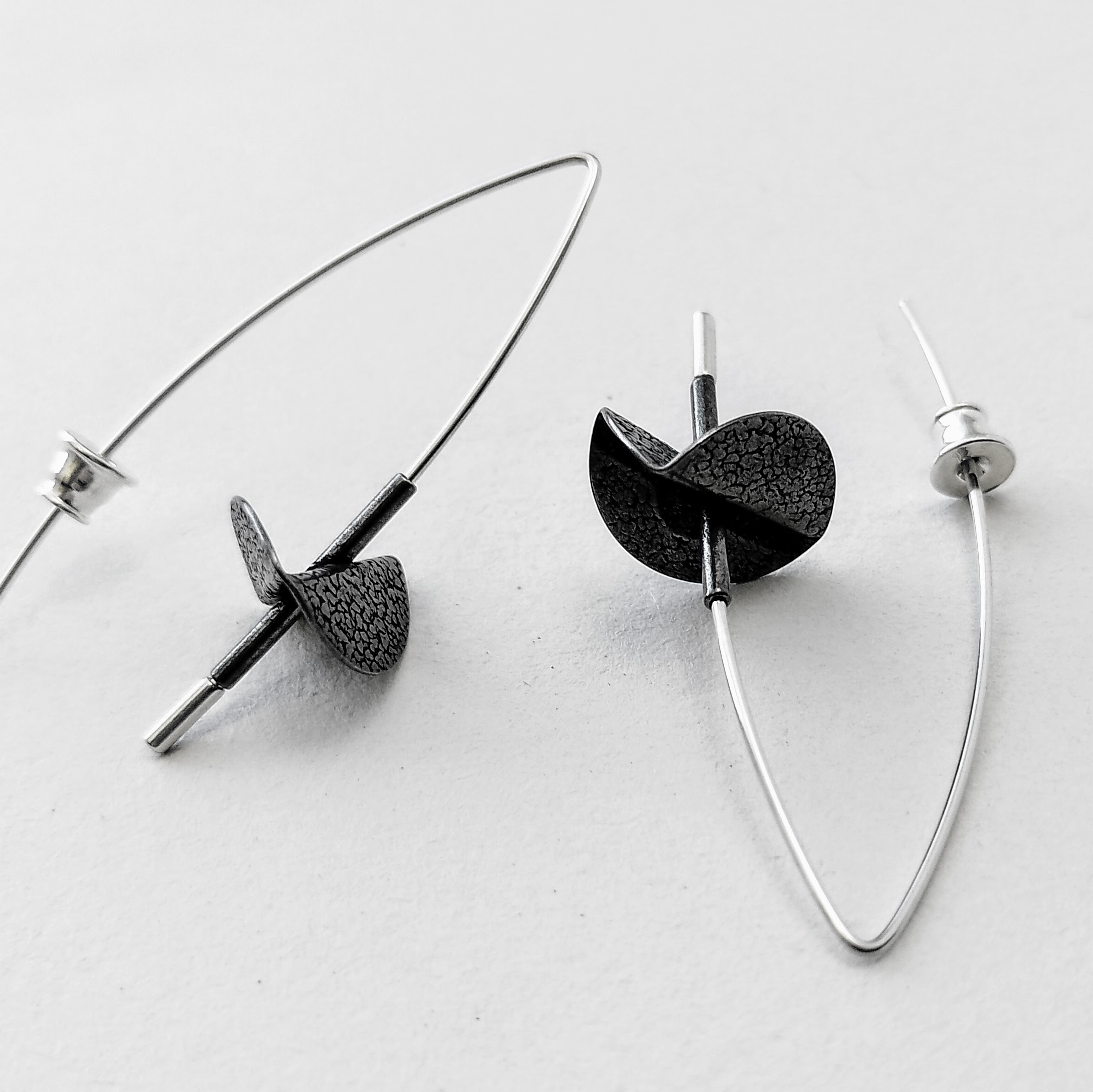 4cm Sculptural Textured Silver Drop Earrings on Feature Pins