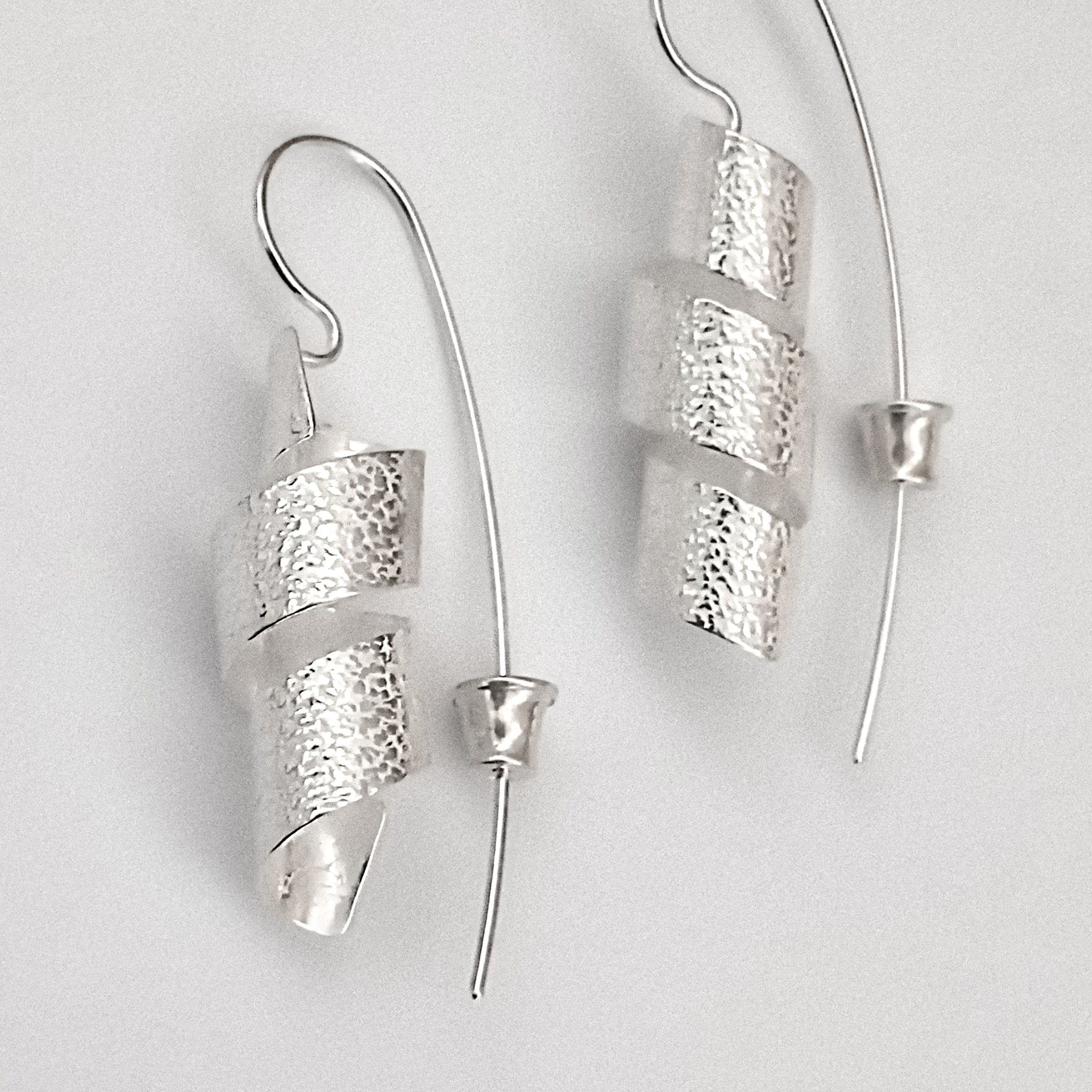 Sculptural Coiled Silver Ear Pins with Textured Finish - Image 2