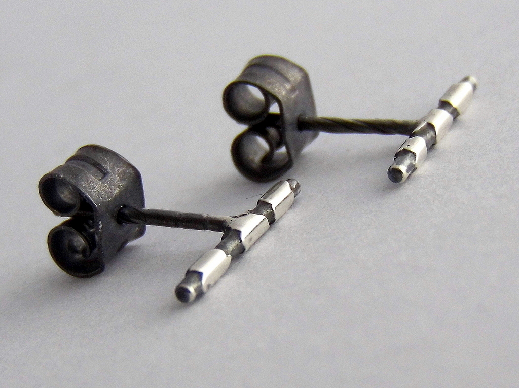 Short Bar Oxidised & Etched Stud Earrings