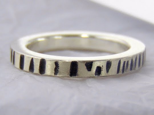 Narrow Oxidised & Hammered Sterling Silver Band