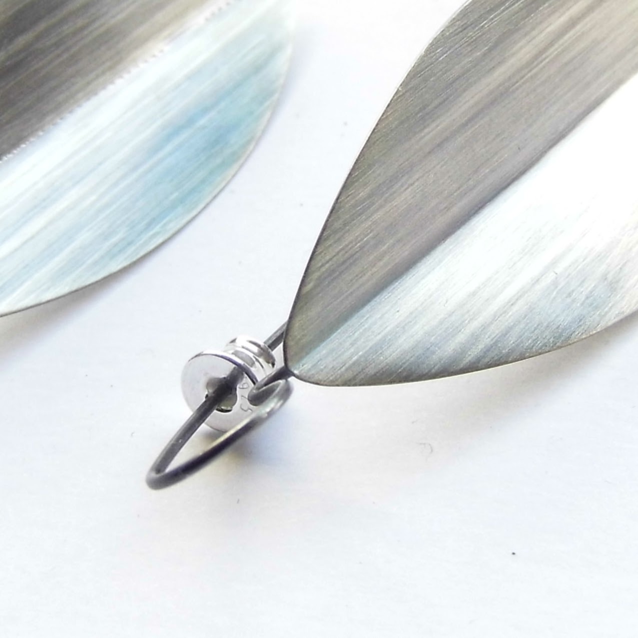 Large Folded Leaf Brushed Oxidised Drop Earrings on a Feature Ear Pin