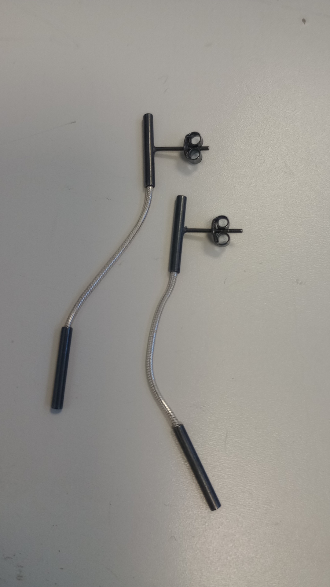 Snake Chain Drop Earrings on an Oxidised Tube Feature Stud