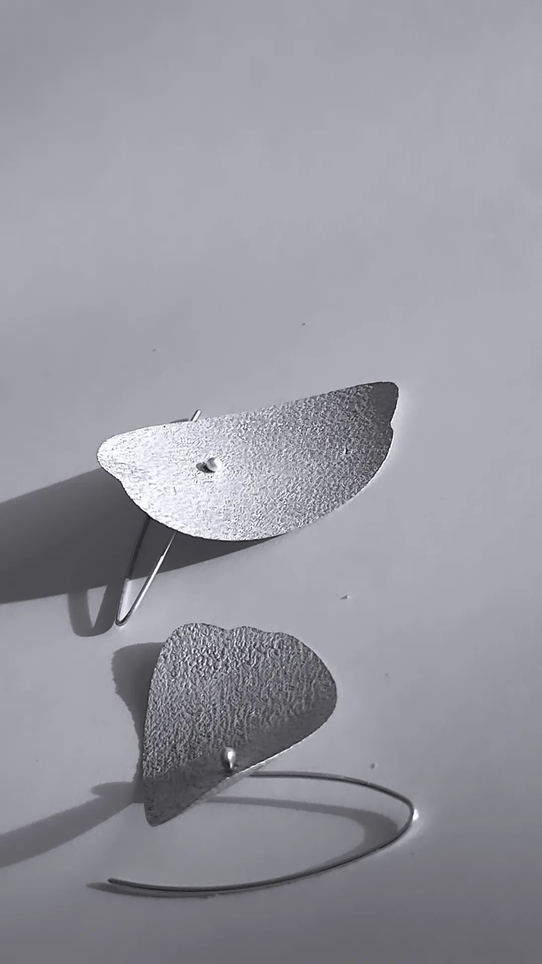 Textured Sterling Silver Organic Leaf Wire Drop Earrings
