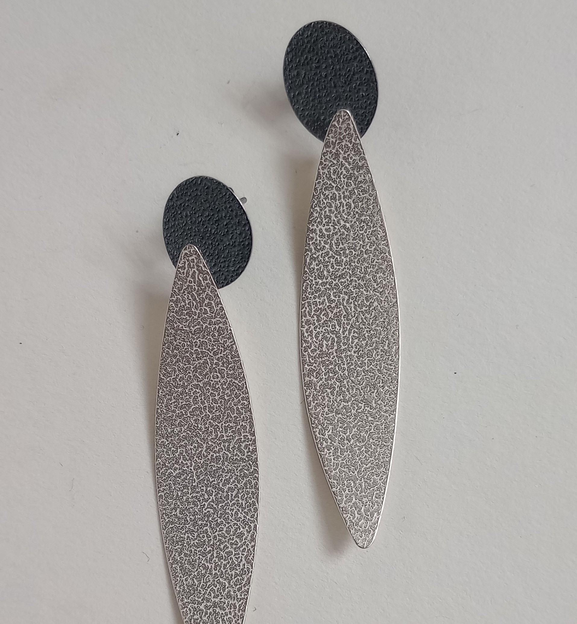 Long Drop Earrings on Oxidised Disc with a Post